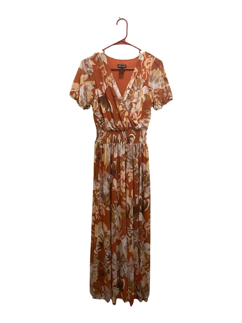 Rust Floral Wrap Maxi Dress with Puff Sleeves - Picture 3 of 10